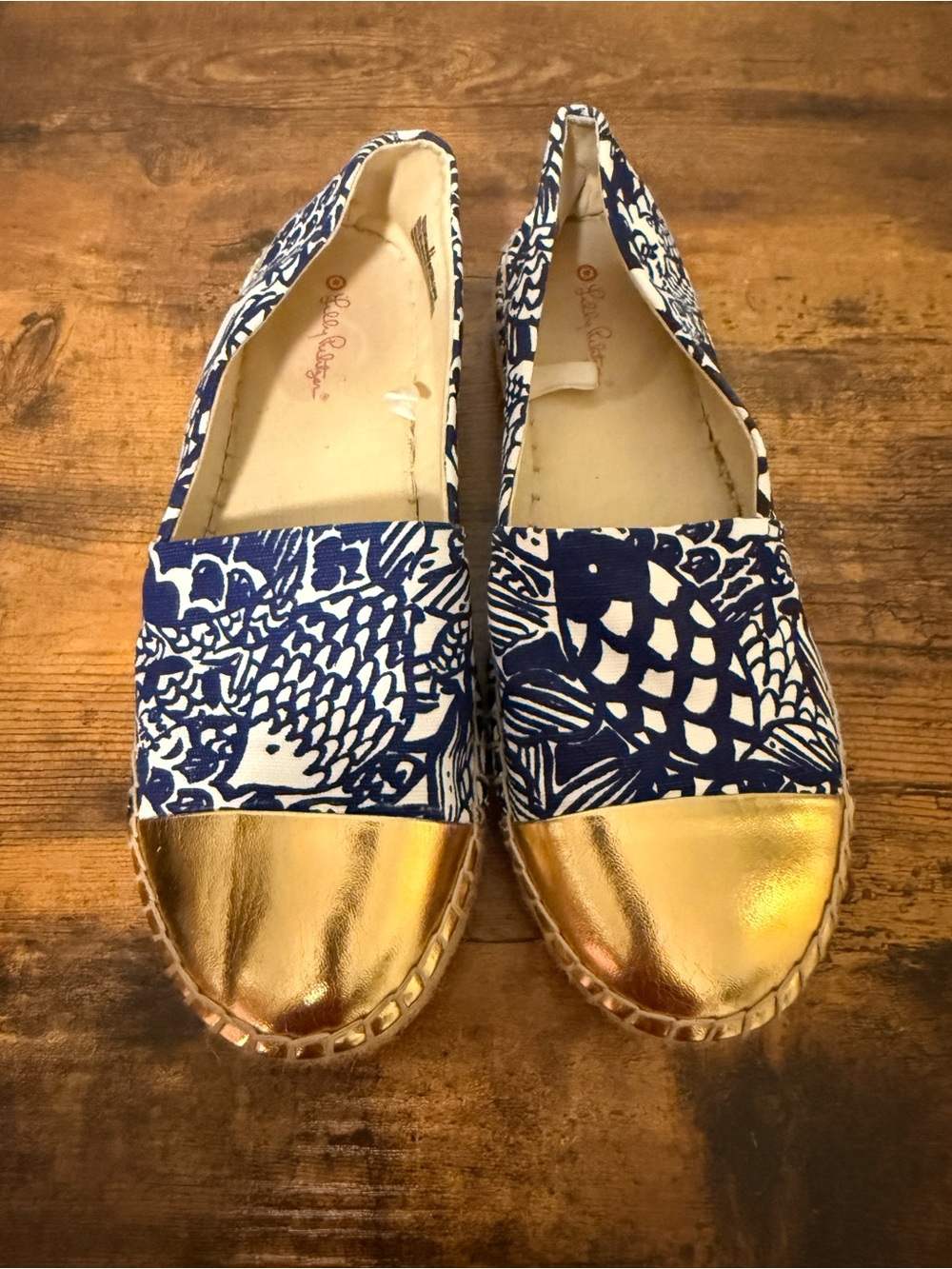 Lilly Pulitzer for Target Blue & Gold Slip-On Espadrilles, Size 8.5